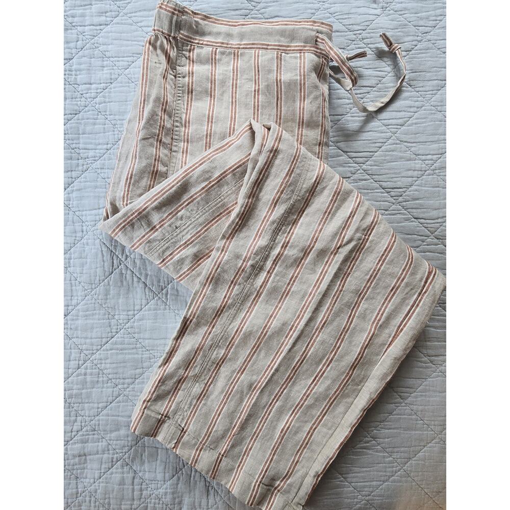 Coldwater Creek Womens 100% Linen Pants Size XL Drawstring Striped Pull On light